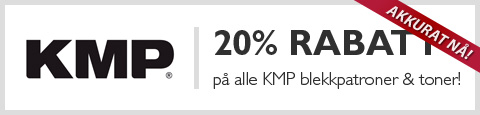 Akkurat nå! 20% rabatt på alle KMP blekkpatroner & toner!