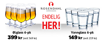 30% rabatt på 6-pk ølglass & vannglass fra Rosendahl!