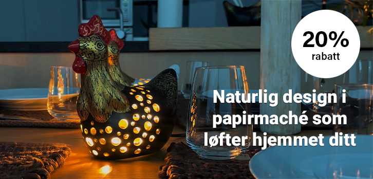 Innred med håndlagde papirmasjéfigurer!