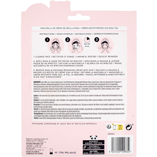 Oh K! Pink Clay Cream Sheet Mask with Witch Hazel (Bilde 6 av 6)