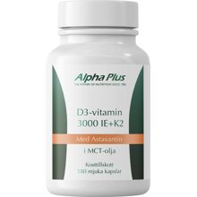 180 kapsler - Alpha Plus D3-vitamin 3000 IE + K2 och Astaxantin