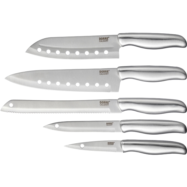 Calgary knivsett i stål 5 kniver (Bilde 1 av 3)