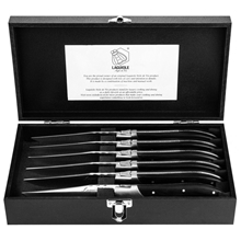 1 set - Grillkniver Laguiole Black Ebony glatt 6-pak