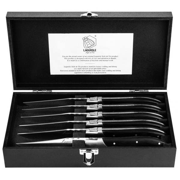 Grillkniver Laguiole Black Ebony glatt 6-pak (Bilde 1 av 8)