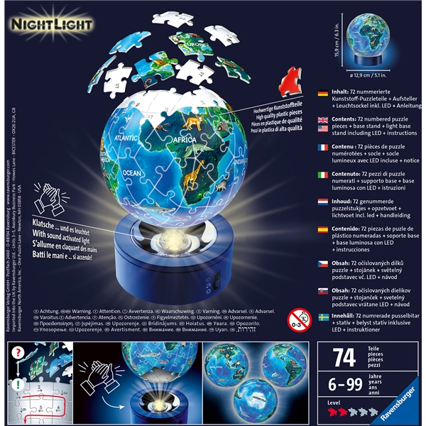 Puslespill 3D 72 Deler Children Globe Nightlight (Bilde 2 av 3)