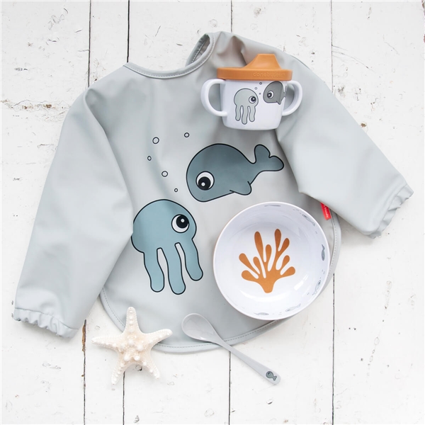 Done By Deer Sleeved Bib Sea Friends Grey (Bilde 2 av 2)