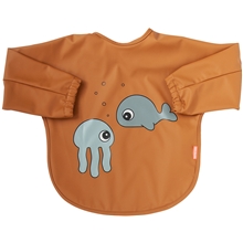 Mustard/Grey - Done By Deer Sleeved Bib Sea Friends Grey