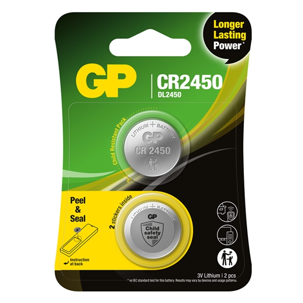 GP Batteries CR2450, 3V, 2-pack (Bilde 1 av 2)
