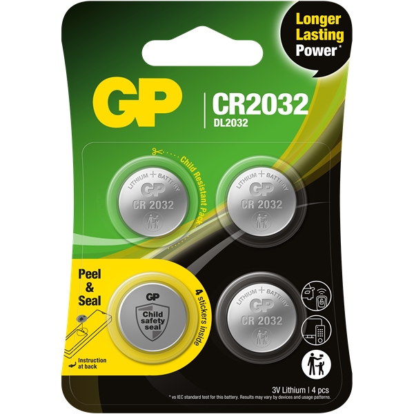 GP-batteri CR2032, 4-pakning (Bilde 1 av 2)