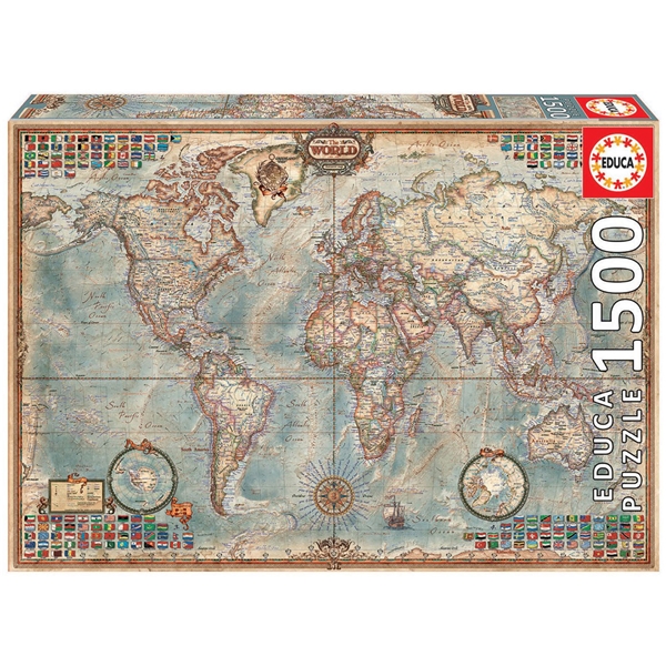 Puslespill Political Map of the World 1500 Deler