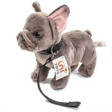 Hund Fransk Bulldog med bånd grå 23 cm