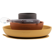 Mustard/Terracotta - Nattou Soft Silikonmattesett 4 deler