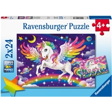 Puslespill 2 x 24 brikker Unicorn & Pegasus