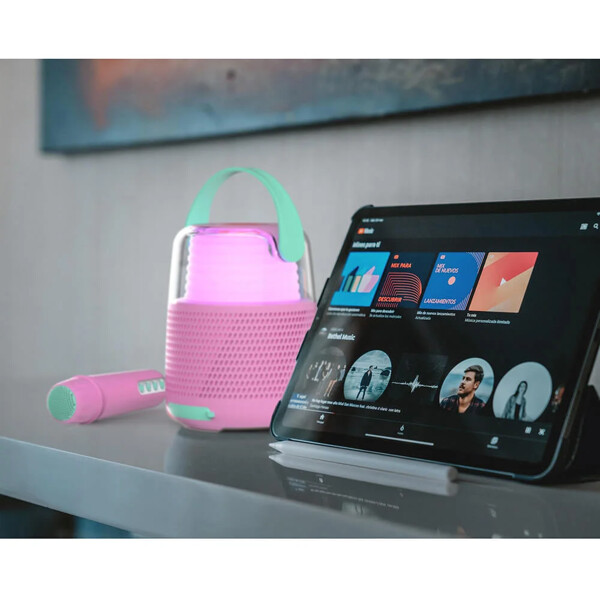 Høyttaler Karaoke Kit Mic LED Rosa (Bilde 6 av 9)
